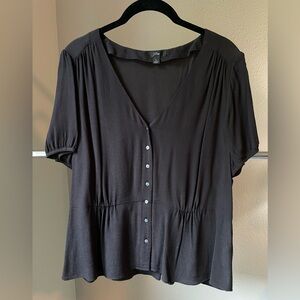 J. Crew Short Sleeve Button Down Blouse | Black | Large